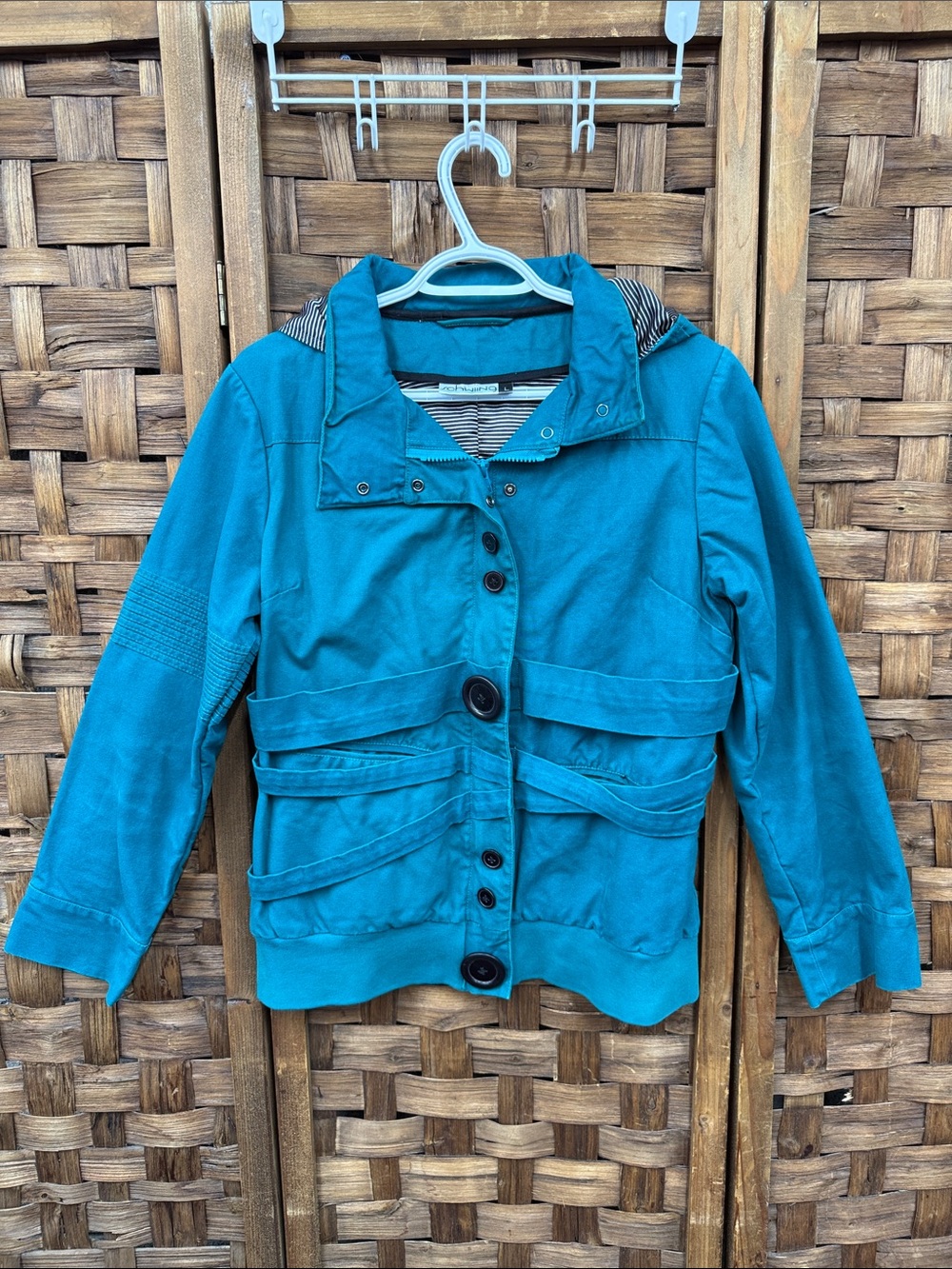 Women's Teal Utility Jacket with Hooded Detail